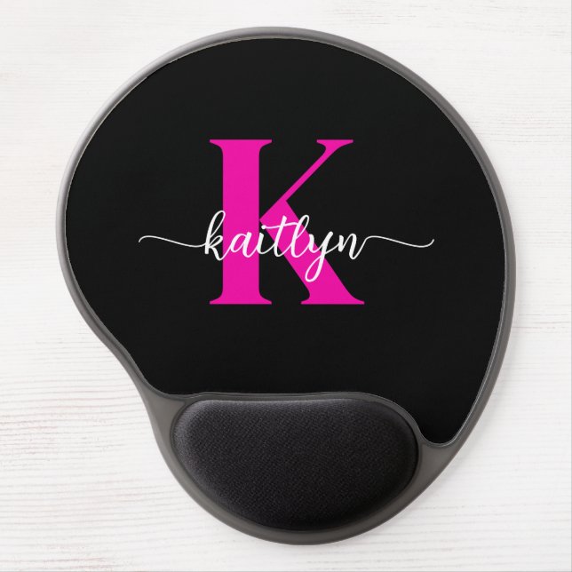 Black Hot Pink Monogram Gel Mouse Pad (Front)
