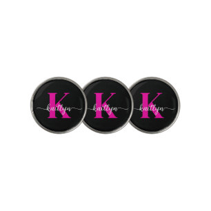 Black Hot Pink Monogram Golf Ball Marker