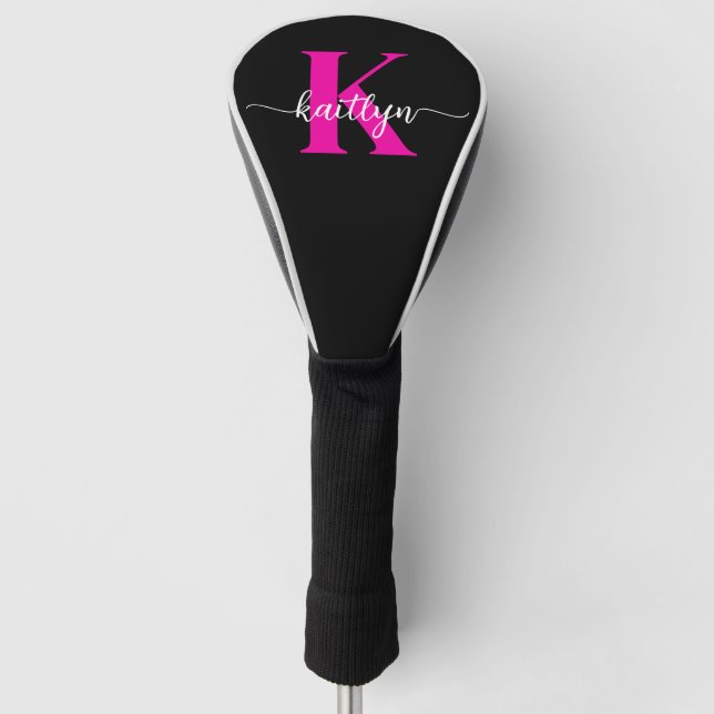 Black Hot Pink Monogram Golf Head Cover (Front)