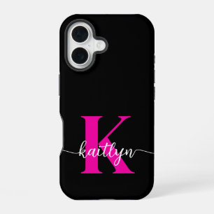Black Hot Pink Monogram iPhone 16 Case