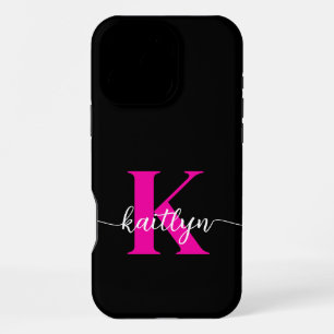 Black Hot Pink Monogram iPhone 16 Pro Max Case