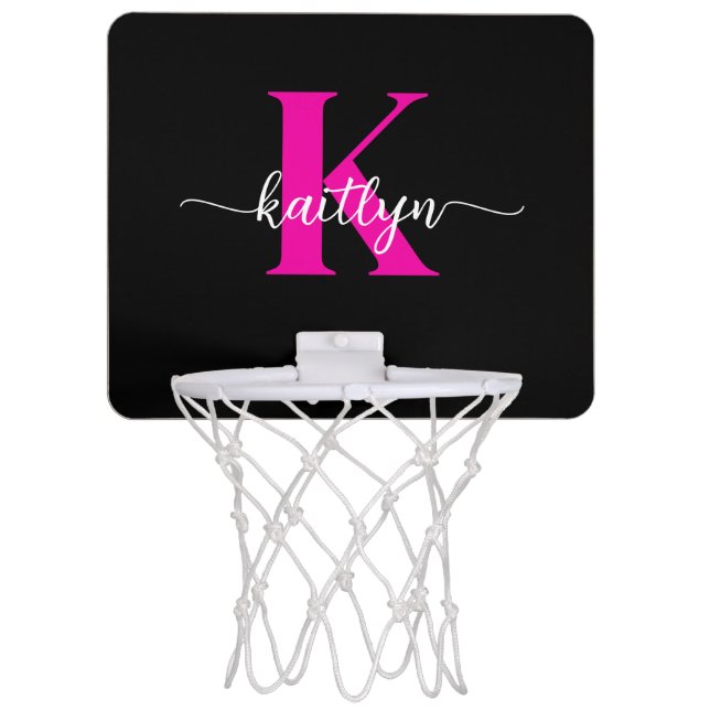 Black Hot Pink Monogram Mini Basketball Hoop (Front)