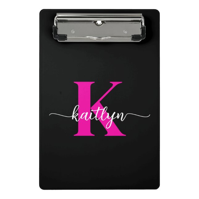 Black Hot Pink Monogram Mini Clipboard (Front)