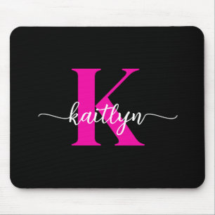 Black Hot Pink Monogram Mouse Pad