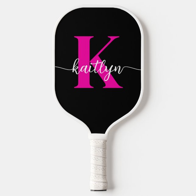 Black Hot Pink Monogram Pickleball Paddle (Front)