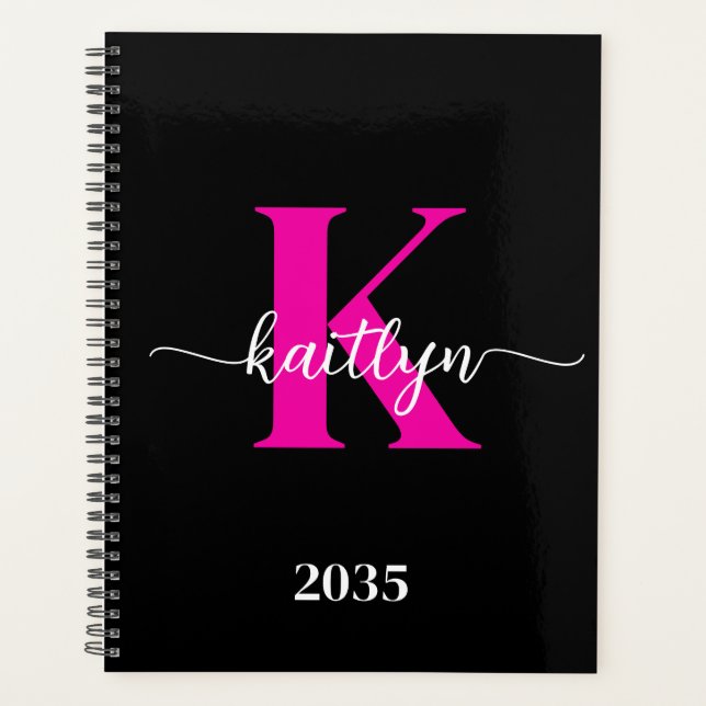Black Hot Pink Monogram Planner (Front)