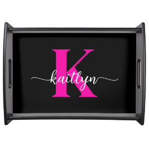 Black Hot Pink Monogram Serving Tray