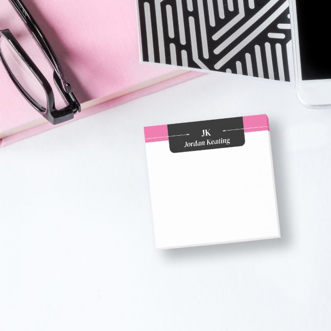 Black & Hot Pink Monogrammed Post-it Notes (Creator Uploaded)