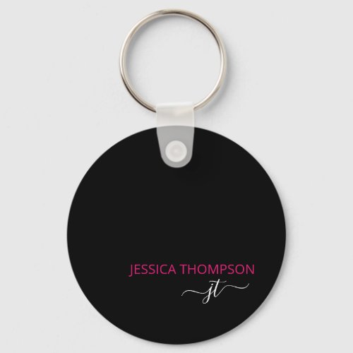 Black Hot Pink Personalized Modern Simple Name  Keychain