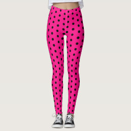 Black hot pink polka dots retro pattern cute cool leggings