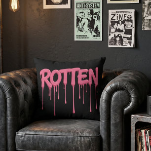 Black & Hot Pink ROTTEN Pink Dripping Text Throw Pillow