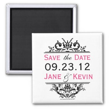 Black & Hot Pink Save The Date Magnet by designaline at Zazzle