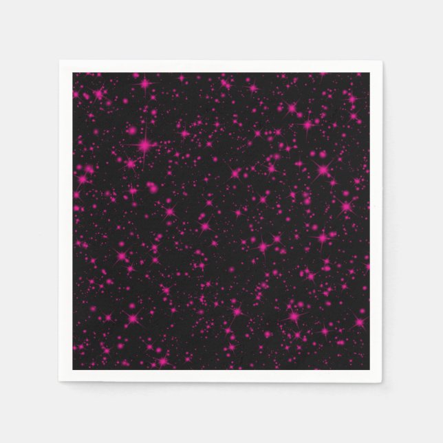 Black & Hot Pink Sparkles Sparkly Glitter Stars Napkins (Front)