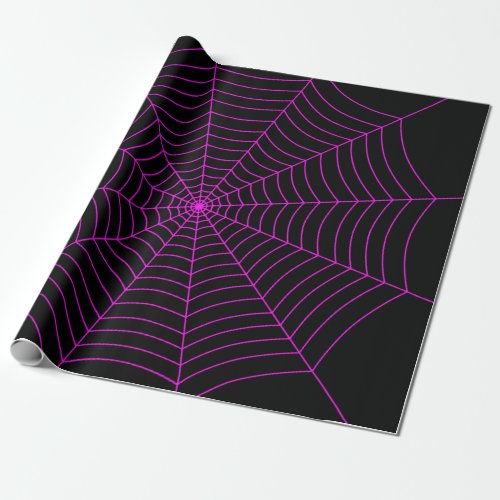 Black hot pink spider web Halloween pattern Wrapping Paper
