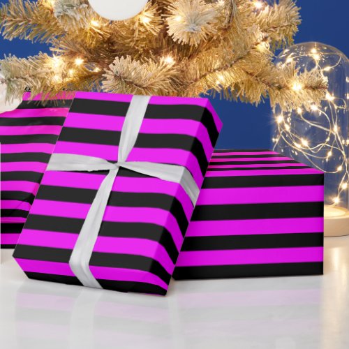 Black Hot Pink Stripe Pattern Wrapping Paper