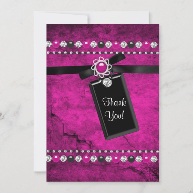 Black Hot Pink Thank You Card (Front)