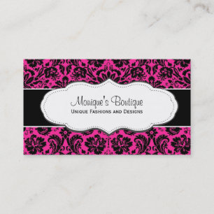 Black & Hot Pink Vintage Damask with border Business Card