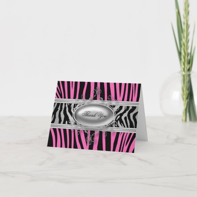 Black hot Pink Zebra Thank You Cards (Front)