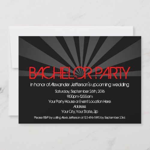 Black Hot Red Lights Bachelor Party Invitation