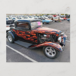 Black Hot Rod With Flames Postcard