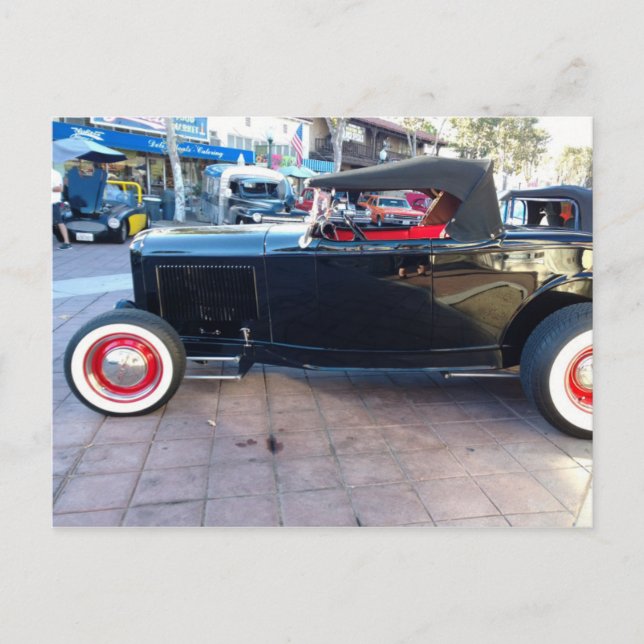 Black Hot Rod with White Wall Tires at Car Show Postcard (Front)