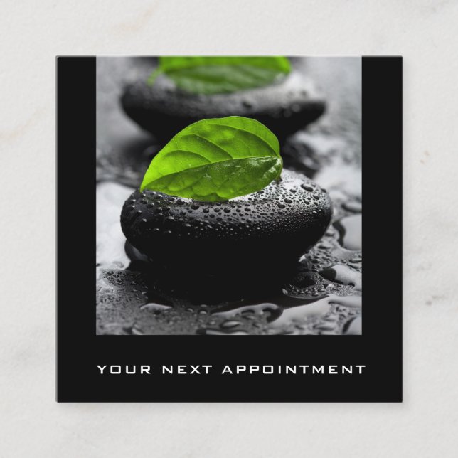 Black Hot Stones Leaves Massage Appointment Cards (Front)