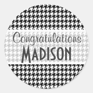 Black Houndstooth Classic Round Sticker