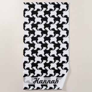 Black Houndstooth Dogs Name Choose Color Beach T Towel