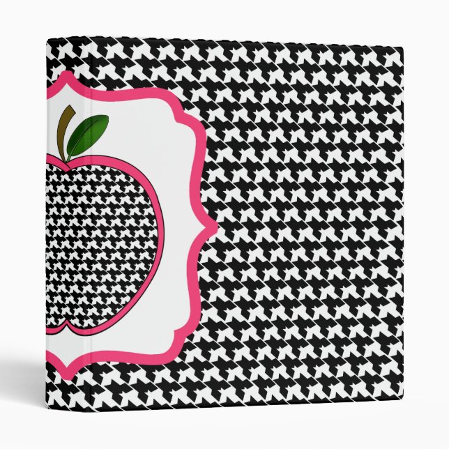 Black Houndstooth Fancy Apple Teacher Binder (Front/Spine)