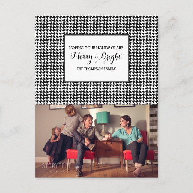 Black Houndstooth Holiday Photo Postcard (Front)