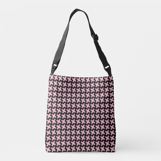 Black Houndstooth Pattern on Pink Ladies Crossbody Bag (Back)
