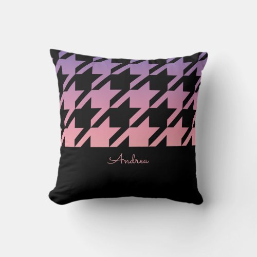 Black Houndstooth Pattern Pink Purple Ombre Throw Pillow