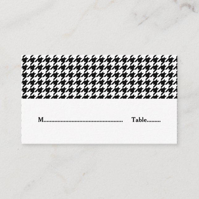 Black Houndstooth Wedding Place Card (Front)