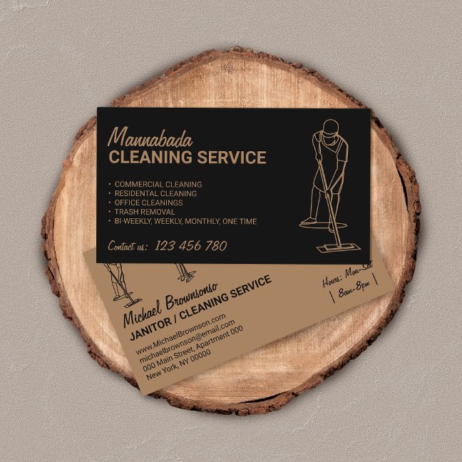 Black House Cleaning Professional Men Janitorial Business Card