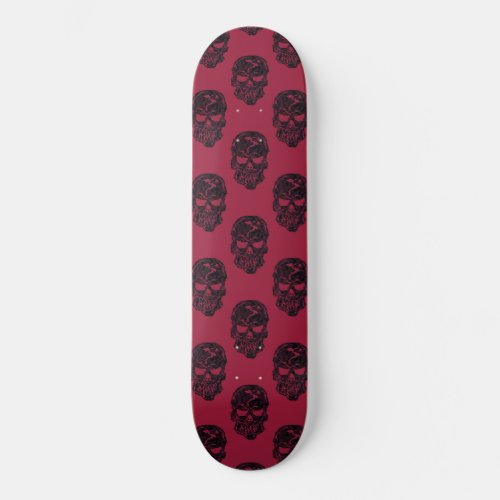 Black Human Skulls on Red Pattern Skateboard