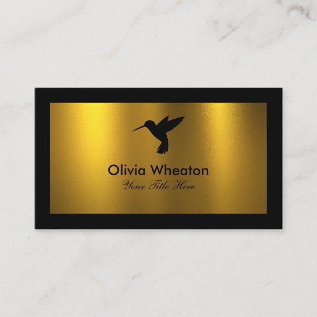 Black Humming Bird Faux Gold Foil Business Card (Front)