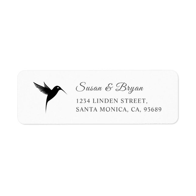 Black Humming Bird Wedding Address Label (Front)