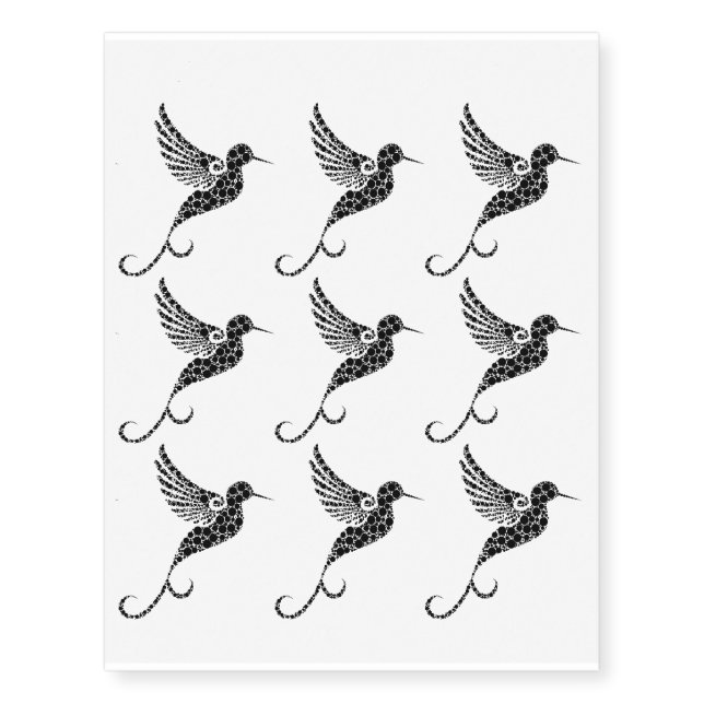 Black Hummingbird Temporary Tattoos (Front)