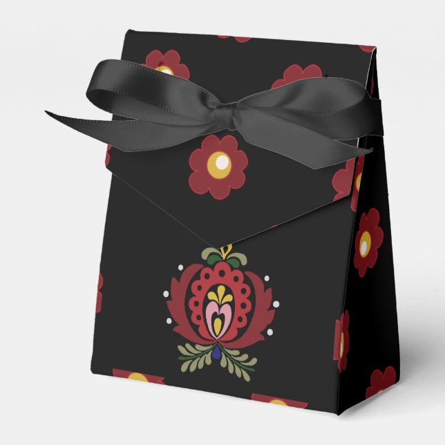 Black Hungarian Folk Design Favor Boxes (Front Side)
