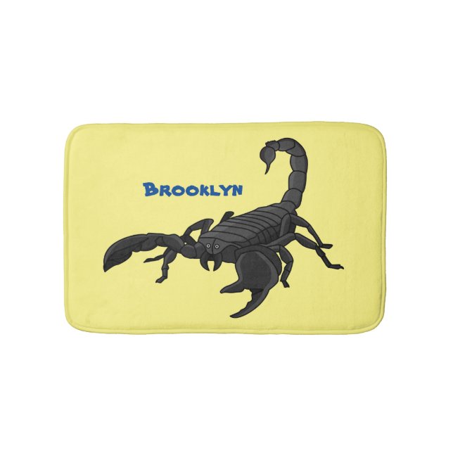 Black hungry scorpion cartoon illustration bath mat (Front)