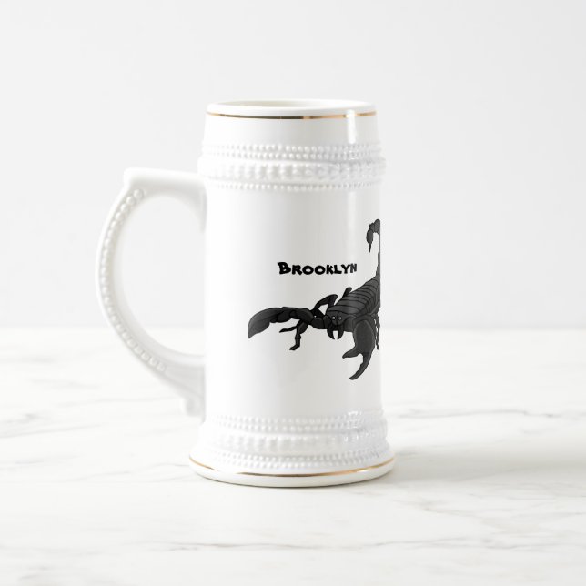 Black hungry scorpion cartoon illustration beer stein (Left)