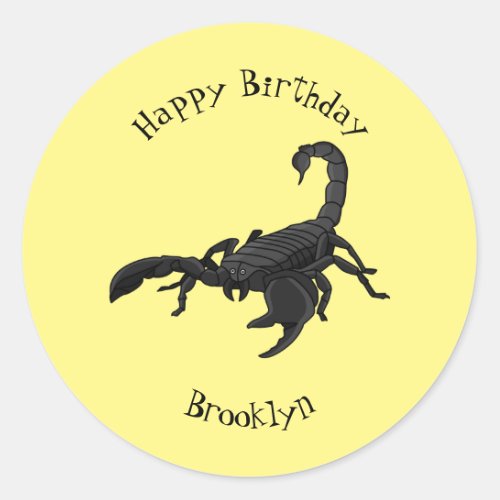 Black hungry scorpion cartoon illustration classic round sticker