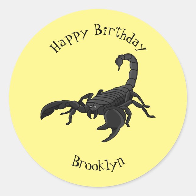 Black hungry scorpion cartoon illustration classic round sticker (Front)