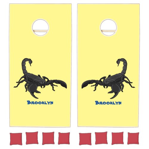 Black hungry scorpion cartoon illustration  cornhole set