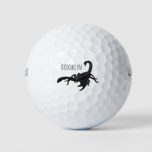 Black hungry scorpion cartoon illustration golf balls