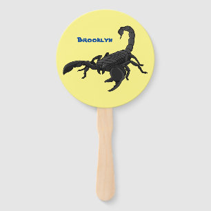 Black hungry scorpion cartoon illustration hand fan