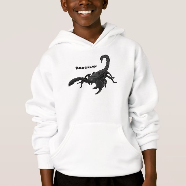 Black hungry scorpion cartoon illustration hoodie (Front)