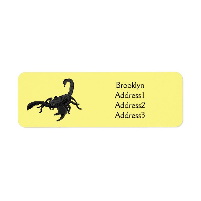 Black hungry scorpion cartoon illustration label (Front)