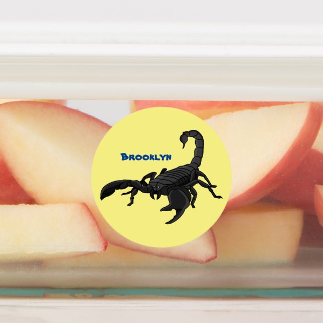 Black hungry scorpion cartoon illustration  labels (Affixed)
