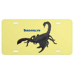 Black hungry scorpion cartoon illustration license plate
